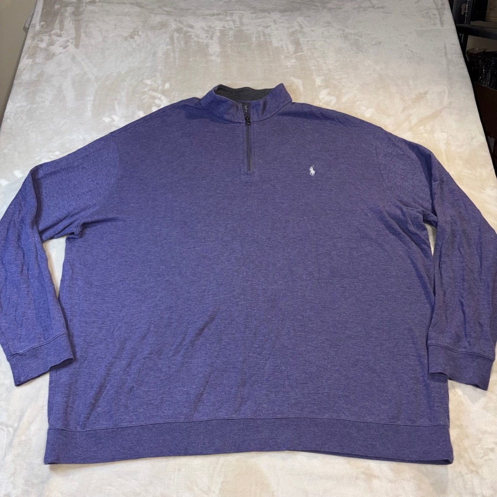 Polo Ralph Lauren Mens 4LT Purple Heather Quarter Zip Pullover Pony Logo Sweater